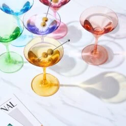Martini Glasses Set Of 6 | 8oz | Crystal Luxury Martini Glass - Elegant Colors - Premium Hand-Blown | Art Deco Cocktail Colored Coupes For Manhattan, Cosmopolitan, Sidecar, Speakeasy - Stemmed Goblets -Refined Spirits Store ColoredMartiniDeeplifestyle1