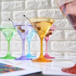 Martini Glasses Set Of 6 | 8oz | Crystal Luxury Martini Glass - Elegant Colors - Premium Hand-Blown | Art Deco Cocktail Colored Coupes For Manhattan, Cosmopolitan, Sidecar, Speakeasy - Stemmed Goblets -Refined Spirits Store ColoredMartiniDeeplifestyle2
