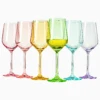 Colored Crystal Wine Glass Set Of 6, Large Stemmed 12 Oz Glasses, Great For All Occasions & Special Celebrations Unique Italian Style Tall Drinkware For Red & White Wine, Water Dinner, Color Glassware