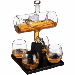 Swordfish & Sailfish Wine &Whiskey Decanter Dispenser And 4 Liquor Glasses - Fishing & Boat Decanter & Glass Set - Fishing Gifts For Men Bourbon & Scotch Decanter For Alcohol - Fisherman Gifts For Dad