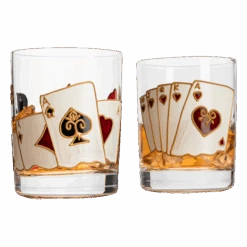 Playing Cards Drinking Glasses - Artisanal Hand Painted Players Casino Set Of 2 Water, Wine & Whiskey Glasses - The Wine Savant - Crystal Glassware - Gift Idea For Him, Birthday, Housewarming - 12oz