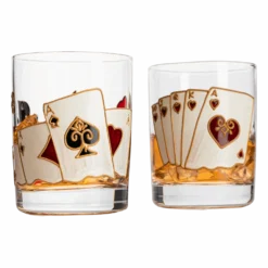 Playing Cards Drinking Glasses - Artisanal Hand Painted Players Casino Set Of 2 Water, Wine & Whiskey Glasses - The Wine Savant - Crystal Glassware - Gift Idea For Him, Birthday, Housewarming - 12oz