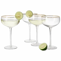 Coupe Cocktail Glasses 7 Oz, Set Of 4 Classic Manhattan Glasses For Cocktails, Libbey Champagne Coupe, Classic Coupe Glasses With Gold Rim, Crystal With Stems Wine Savant