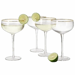 Gold Rim Glasses 7 Oz, Set Of 4 Gold Rim Classic Manhattan Glasses For Martini, Cocktails, Champagne, Wine - The Wine Savant (Ribbed)