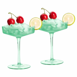 Ribbed Coupe Cocktail Glasses 8 Oz | Set Of 2 | Classic Manhattan Glasses For Cocktails, Champagne Coupe, Ripple Coupe Glasses, Art Deco Gatsby Vintage, Crystal With Stems (Green, Set Of 2)