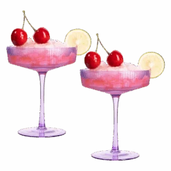 Ribbed Coupe Cocktail Glasses 8 Oz | Set Of 2 | Classic Manhattan Glasses For Cocktails, Champagne Coupe, Ripple Coupe Glasses, Art Deco Gatsby Vintage, Crystal With Stems (Lavender, Set Of 2)
