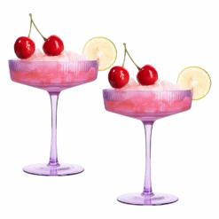 Ribbed Coupe Cocktail Glasses 8 Oz | Set Of 2 | Classic Manhattan Glasses For Cocktails, Champagne Coupe, Ripple Coupe Glasses, Art Deco Gatsby Vintage, Crystal With Stems (Lavender, Set Of 2)