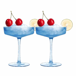 Ribbed Coupe Cocktail Glasses 8 Oz | Set Of 2 | Classic Manhattan Glasses For Cocktails, Champagne Coupe, Ripple Coupe Glasses, Art Deco Gatsby Vintage, Crystal With Stems (Blue, Set Of 2)