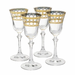 Crystal Gold Italian Design Red Wine Glasses Double-Row Gold -Set Of 4 Wine Glasses