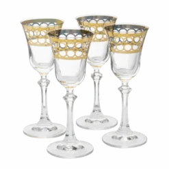 Crystal Gold Italian Design Red Wine Glasses Double-Row Gold -Set Of 4 Wine Glasses