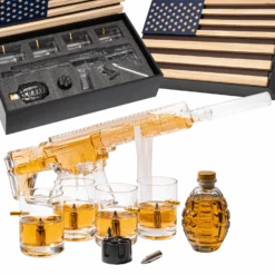 AR15 Whiskey Gun Decanter Flag Set - 1000ml Rifle & Pistol Set - Hanging Storage American Flag Gift Box & Bullet Glasses & Shot Glass, Great Gift For Army, Navy, Marines, Veterans & Gun Enthusiasts