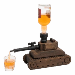 Tank Handcrafted Liquor Dispenser - The Wine Savant - Industrial Pipe Mahogany Wood Whiskey Decanter - Bar Accessories For Home Gifts For Him, Veteran's Day, Military Appreciation, Home Bar Gift