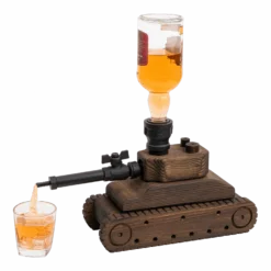 Tank Handcrafted Liquor Dispenser - The Wine Savant - Industrial Pipe Mahogany Wood Whiskey Decanter - Bar Accessories For Home Gifts For Him, Veteran's Day, Military Appreciation, Home Bar Gift