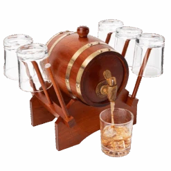 Barrel Decanter With 6 Whiskey Glasses By The Wine Savant - 1000 ML Mahogany Wood Old Fashioned Classic Whiskey Decanter Set, Gifts For Him, Father's Day, Gift Ideas