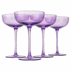 The Wine Savant Colored Coupe Glass | 7oz | Set Of 4 Colorful Champagne & Cocktail Glasses, Fancy Manhattan, Crystal Martini, Cocktails Set, Margarita Bar Glassware Gift, Vintage (Lavender Purple)