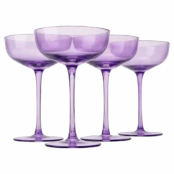 The Wine Savant Colored Coupe Glass | 7oz | Set Of 4 Colorful Champagne & Cocktail Glasses, Fancy Manhattan, Crystal Martini, Cocktails Set, Margarita Bar Glassware Gift, Vintage (Lavender Purple)