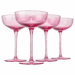 The Wine Savant Colored Coupe Glass | 7oz | Set Of 4 Colorful Champagne & Cocktail Glasses, Fancy Manhattan, Crystal Martini, Cocktails Set, Margarita Bar Glassware Gift, Vintage (Blush Pink)