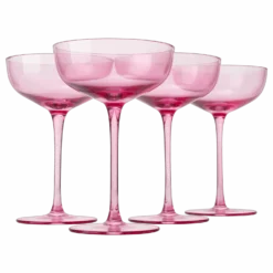The Wine Savant Colored Coupe Glass | 7oz | Set Of 4 Colorful Champagne & Cocktail Glasses, Fancy Manhattan, Crystal Martini, Cocktails Set, Margarita Bar Glassware Gift, Vintage (Blush Pink)
