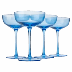 The Wine Savant Colored Coupe Glass | 7oz | Set Of 4 Colorful Champagne & Cocktail Glasses, Fancy Manhattan, Crystal Martini, Cocktails Set, Margarita Bar Glassware Gift, Vintage (Blue)
