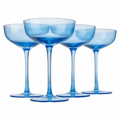 The Wine Savant Colored Coupe Glass | 7oz | Set Of 4 Colorful Champagne & Cocktail Glasses, Fancy Manhattan, Crystal Martini, Cocktails Set, Margarita Bar Glassware Gift, Vintage (Blue)
