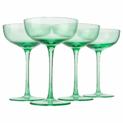 The Wine Savant Colored Coupe Glass | 7oz | Set Of 4 Colorful Champagne & Cocktail Glasses, Fancy Manhattan, Crystal Martini, Cocktails Set, Margarita Bar Glassware Gift, Vintage (Green)