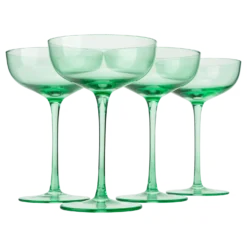 The Wine Savant Colored Coupe Glass | 7oz | Set Of 4 Colorful Champagne & Cocktail Glasses, Fancy Manhattan, Crystal Martini, Cocktails Set, Margarita Bar Glassware Gift, Vintage (Green)