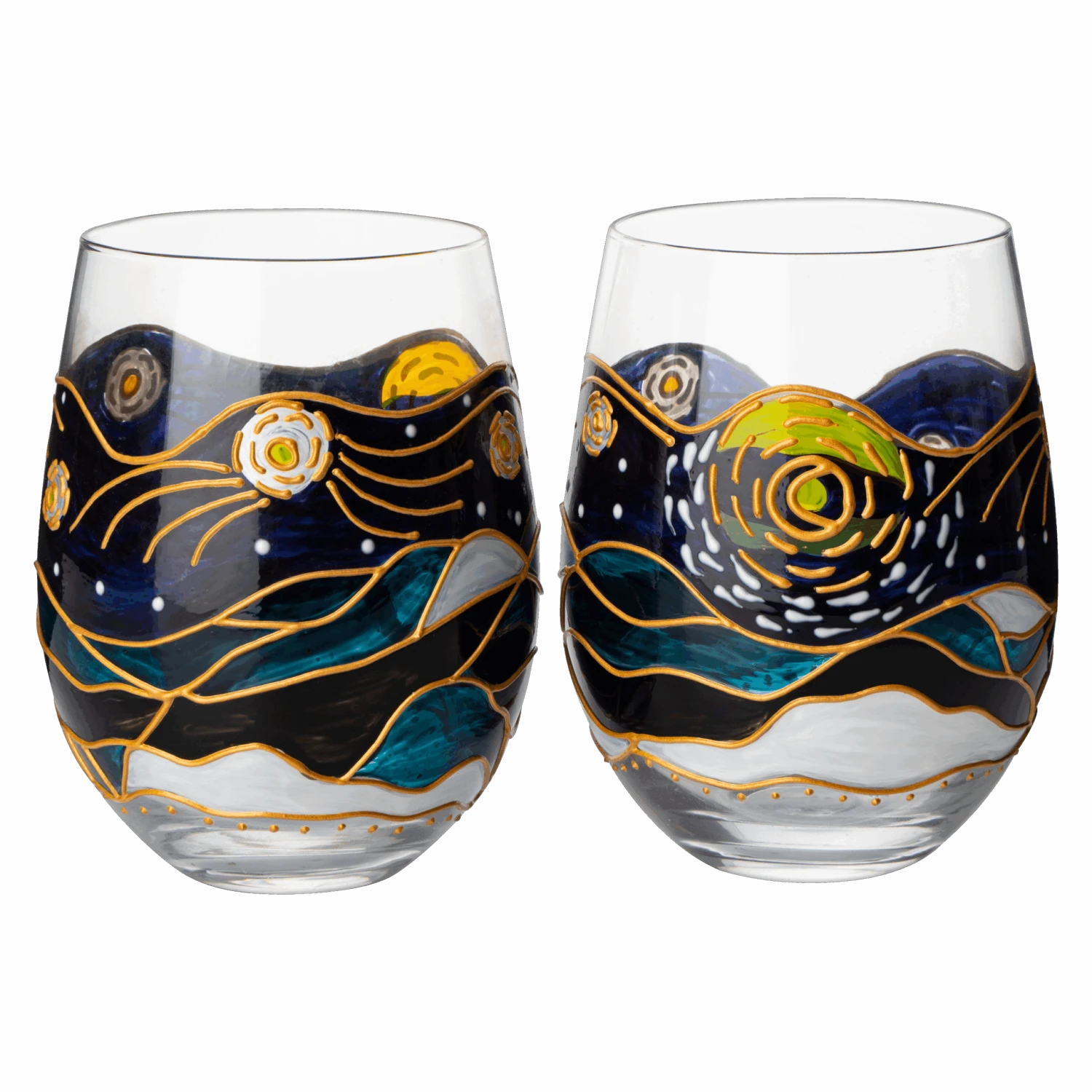 Vincent Van Gogh Wine Glasses Artisanal Hand Painted Stemless Set Of 2 - The Wine Savant - 2 Set Of Tumblers - Artistic Gift Idea For Her, Him, Birthday, Housewarming - Extra Large Goblets (18.5 OZ) 1 Vincent Van Gogh Wine Glasses Artisanal Hand Painted Stemless Set Of 2 - The Wine Savant - 2 Set Of Tumblers - Artistic Gift Idea For Her, Him, Birthday, Housewarming - Extra Large Goblets (18.5 OZ)
