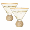 Diamond Studded Martini Glasses Set Of 2 - The Wine Savant - Gold Rimmed Modern Cocktail Glass, Rhinestone Diamonds With Stemless Crystal Ball Base, Bar Or Party 10.5oz, Swarovski Style Crystals