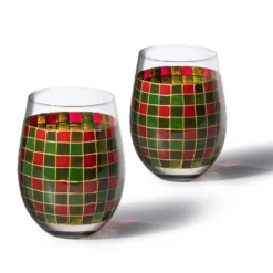 The Wine Savant Crystal New Years Artisanal Hand Painted Stemless Glasses Set Of 2 - Rennesance Romantic Stain-glassed Windows - Festive Holiday Perfect For Holidays Parties, Gifts For Him & Her -Refined Spirits Store DYQ03216 2