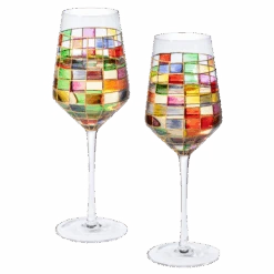 The Wine Savant Renaissance Stained Wine Glasses Set Of 2 Festive Colorful Coffee Cups, Multicolored, Home Bar Gift, Colored Drinkware, Rainbow Glassware (Stemmed)