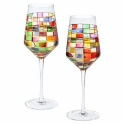 The Wine Savant Renaissance Stained Wine Glasses Set Of 2 Festive Colorful Coffee Cups, Multicolored, Home Bar Gift, Colored Drinkware, Rainbow Glassware (Stemmed)