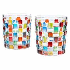 The Wine Savant Artisanal Hand Painted Stained Glass Window Whiskey Tumblers 10oz Set Of 2 Renaissance Romantic Rainbow Colored Drinking Glasses - Gift Idea For Her, Home Bar, Weddings 4" H