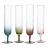 Multicolored Beautiful Champagne Flutes 10" Stemmed - 4 Set- Blue, Green, Brown, Pink - 10.5 OZ Elegant Glass Colored Glasses, Mimosa , Cocktail Bar Glassware Ideal For Home, Weddings - Gift