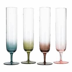 Multicolored Beautiful Champagne Flutes 10" Stemmed - 4 Set- Blue, Green, Brown, Pink - 10.5 OZ Elegant Glass Colored Glasses, Mimosa , Cocktail Bar Glassware Ideal For Home, Weddings - Gift