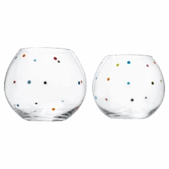 Polka Dot Set Of 2 Stemless Bubble Wine Glasses 18 Oz By The Wine Savant - Polka Dot Rainbow Glasses, Colored Wine Glasses, Bubble Glasses, Unique Tumblers Gift Idea For Everyday, Weddings, Parties