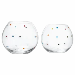 Polka Dot Set Of 2 Stemless Bubble Wine Glasses 18 Oz By The Wine Savant - Polka Dot Rainbow Glasses, Colored Wine Glasses, Bubble Glasses, Unique Tumblers Gift Idea For Everyday, Weddings, Parties