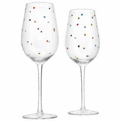Polka Dot Stemmed Wine Glasses 16 Ounces Set Of 2 10" H By The Wine Savant - Polka Dot Wine Wedding Glasses, Ideal For Merlot, Pinot Noir For Everyday, Weddings, Anniversaries, Parties, Home Bar Gifts