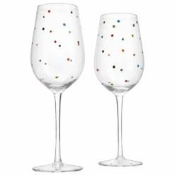Polka Dot Stemmed Wine Glasses 16 Ounces Set Of 2 10" H By The Wine Savant - Polka Dot Wine Wedding Glasses, Ideal For Merlot, Pinot Noir For Everyday, Weddings, Anniversaries, Parties, Home Bar Gifts