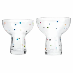 The Wine Savant Hand Blown Margarita Glass – Luxury Hand Blown Confetti Margarita, Martini & Champagne Glasses Cinco De Mayo, Hand Blown Glass – Large Party (Polka Dot Vintage Design)