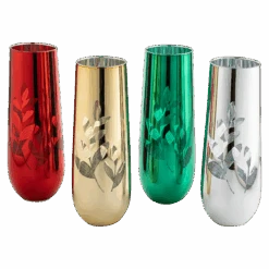 Multicolor 4-Piece Tree Stemless Wine & Water Glasses - Shining Red Green Yellow Silver, Perfect For Parties, Glass Trees Decor, Kitchen Home Decorations (Flutes)