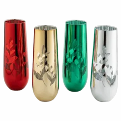Multicolor 4-Piece Tree Stemless Wine & Water Glasses - Shining Red Green Yellow Silver, Perfect For Parties, Glass Trees Decor, Kitchen Home Decorations (Flutes)