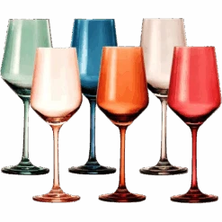 Colored Crystal Wine Glass Set Of 6, Gift For Him, Her, Wife, Friend - Large 12 Oz Glasses, Unique Italian Style Tall Drinkware - Red & White, Dinner, Color Beautiful Glassware - (Pastel)