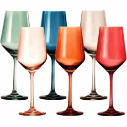 Colored Crystal Wine Glass Set Of 6, Gift For Him, Her, Wife, Friend - Large 12 Oz Glasses, Unique Italian Style Tall Drinkware - Red & White, Dinner, Color Beautiful Glassware - (Pastel)