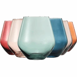 Colored Stemless Crystal Wine Glass Set Of 6, Gift For Her, Him, Wife, Friend - Large 16 Oz Glasses, Unique Italian Style Tall Drinkware - Red & White, Dinner, Color Beautiful Glassware - (Pastel)