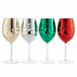 Multicolor 4-Piece Tree Stemless Wine & Water Glasses - Shining Red Green Yellow Silver, Perfect Housewarming Parties, Unique, Elegant Glassware, Glass Trees Decor, Kitchen Home Decorations (Stemmed)