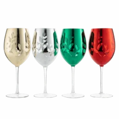 Multicolor 4-Piece Tree Stemless Wine & Water Glasses - Shining Red Green Yellow Silver, Perfect Housewarming Parties, Unique, Elegant Glassware, Glass Trees Decor, Kitchen Home Decorations (Stemmed)