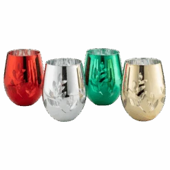 Multicolor 4-Piece Tree Stemless Wine & Water Glasses - Shining Red Green Yellow Silver, Housewarming Gift For Her, Him Party Décor, Colored Glass Trees Décor, Kitchen Home Decoration (Stemless)