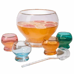 Colorful 1.7 Gallon Punch Bowl With 4 10oz Glasses Set With Ladle Gift For Mothers Day, Her, Wife, Mom, Friend - Colored Set Margarita, Cocktails, Juice, Punch Drink Bowl For Parties, Weddings
