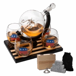 Republican Party Wine & Whiskey Decanter Set, Proud Republicans Vote Red Election Decor, Washington DC Politics Gift, 750ml US Flag & 4 Glasses - Elephant Logo, RNC Gifts, Senate, House & President