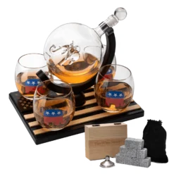 Republican Party Wine & Whiskey Decanter Set, Proud Republicans Vote Red Election Decor, Washington DC Politics Gift, 750ml US Flag & 4 Glasses - Elephant Logo, RNC Gifts, Senate, House & President